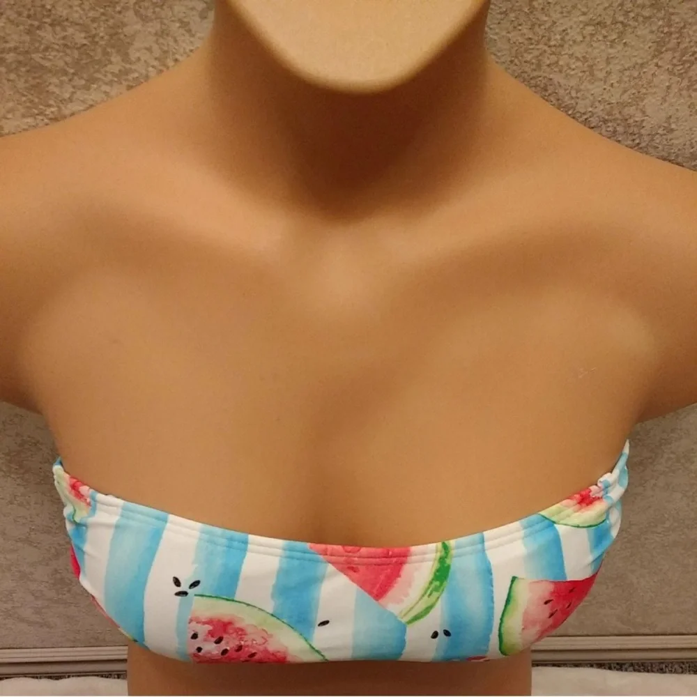 Striped Watermelon Print Bandeau Bikini Top